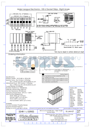 SSHR-1-J datasheet - .100 cl Jump Middle Row - Right Angle Socket Strips