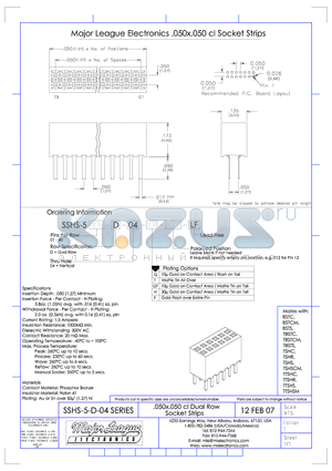 SSHS-5-D-04 datasheet - .050x.050 cl Dual Row Socket Strips
