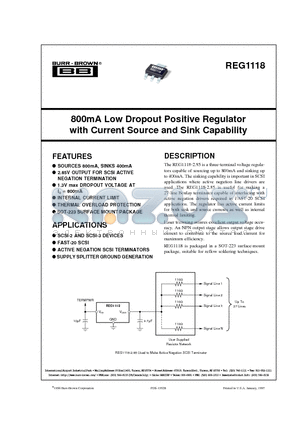REG1118 datasheet - 800mA Low Dropout Positive Regulator with Current Source and Sink Capability