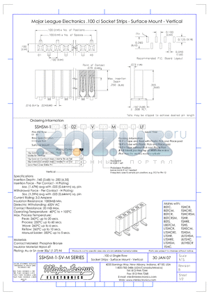 SSHSM-1-SM datasheet - .100 cl Single Row Socket Strips - Surface Mount - Vertical