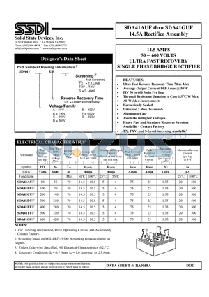 SDA41DUF datasheet - ULTRA FAST RECOVERY SINGLE PHASE BRIDGE RECTIFIER