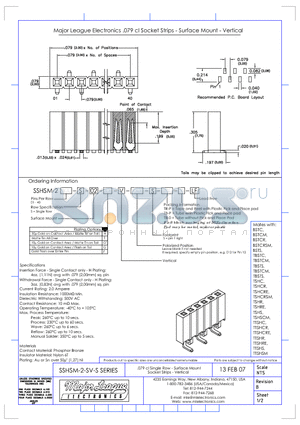 SSHSM-2-SS datasheet - .079 cl Single Row -Surface Mount Socket Strips - Vertical