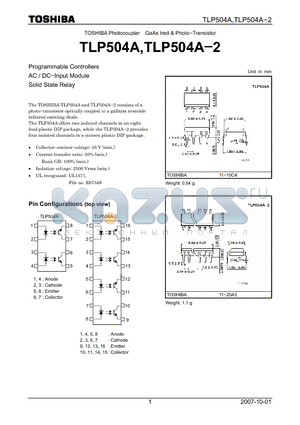 TLP504A-2 datasheet - GaAs Ired & Photo−Transistor