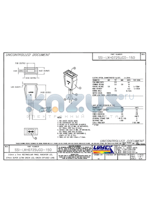 SSI-LXH072SUGD-150 datasheet - 2.3mm x 7mm RECTANGULAR PANEL INDICATOR LED