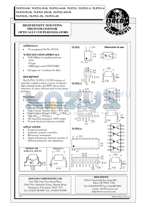 TLP521-2GB datasheet - HIGH DENSITY MOUNTING PHOTOTRANSISTOR OPTICALLY COUPLED ISOLATORS