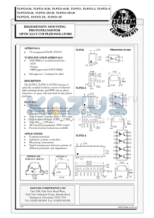 TLP521-2XGB datasheet - HIGH DENSITY MOUNTING PHOTOTRANSISTOR OPTICALLY COUPLED ISOLATORS