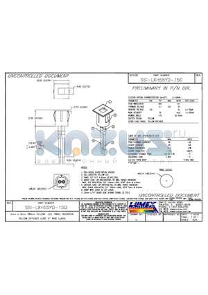 SSI-LXH55YD-150 datasheet - 5mm x 5mm 585mm YELLOW LED, PANEL INDICATOR, YELLOW DIFFUSED LENS, 6 WIRE LEADS