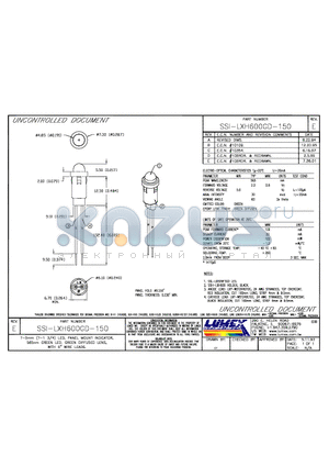 SSI-LXH600GD-150 datasheet - T-5mm (T-1 3/4) LED, PANEL MOUNT INDICATOR