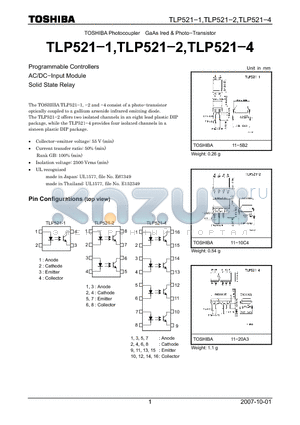 TLP521-4 datasheet - Programmable Controllers AC/DC−Input Module Solid State Relay