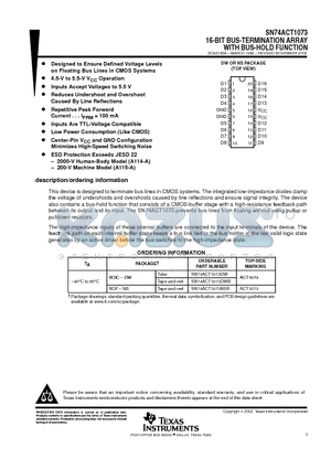 SN74ACT1073DW datasheet - 16-BIT BUS-TERMINATION ARRAY WITH BUS-HOLD FUNCTION