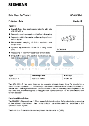 SDA5231-5 datasheet - Data Silcer for Teletext