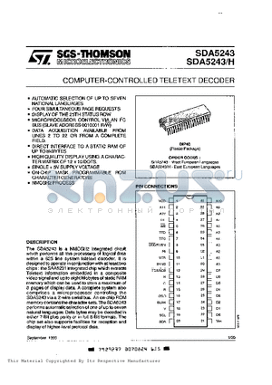 SDA5243H datasheet - COMPUTER-CONTROLLED TELETEXT DECODER