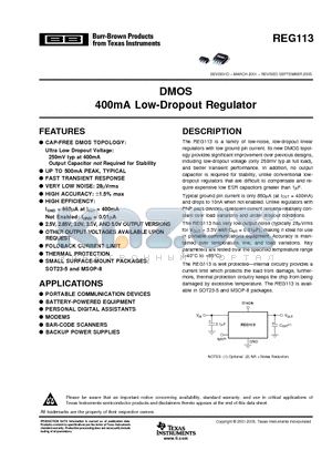 REG113NA-2.5/250 datasheet - DMOS 400mA Low-Dropout Regulator