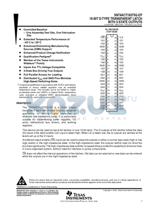 SN74ACT16373QDLREP datasheet - 16-BIT D-TYPE TRANSPARENT LATCH WITH 3-STATE OUTPUTS