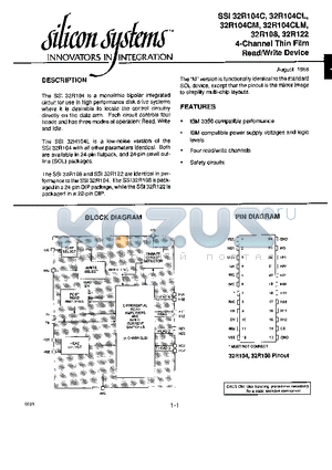 SSI32R104C-F datasheet - 4-Channel thin film read/write device