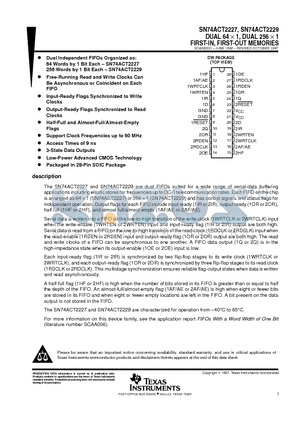SN74ACT2229 datasheet - DUAL 64  1, DUAL 256  1 FIRST-IN, FIRST-OUT MEMORIES