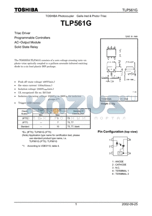 TLP561G datasheet - Triac Driver Programmable Controllers AC−Output Module