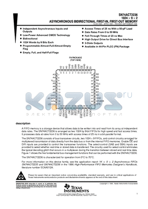 SN74ACT2236-60FN datasheet - 1024x9x2 ASYNCHRONOUS BIDIRECTIONAL FIRST-IN, FIRST-OUT MEMORY