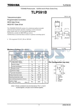 TLP591B datasheet - TOSHIBA Photocoupler GaALAs Ired & Photo-Diode Array