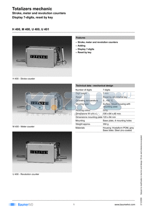 U401.020A01B datasheet - Totalizers mechanic