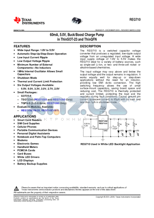 REG710 datasheet - 60mA, 5.0V, Buck/Boost Charge Pump in ThinSOT-23 and ThinQFN