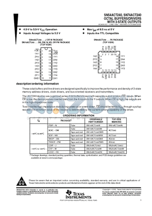 SN74ACT240DWRE4 datasheet - OCTAL BUFFERS/DRIVERS WITH 3-STATE OUTPUTS