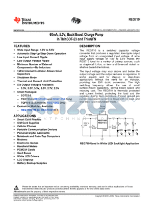 REG71050DDCT datasheet - 60mA, 5.0V, Buck/Boost Charge Pump in ThinSOT-23 and ThinQFN