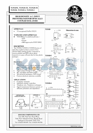 TLP620-4 datasheet - HIGH DENSITY A.C. INPUT PHOTOTRANSISTOR OPTICALLY COUPLED ISOLATORS