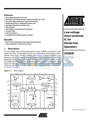 U4082B datasheet - Low-voltage Voice-switched IC for Hands-free Operation