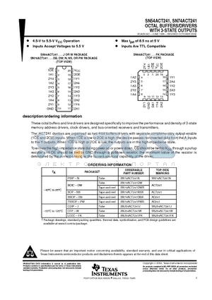 SN74ACT241DBR datasheet - OCTAL BUFFERS/DRIVERS WITH 3-STATE OUTPUTS