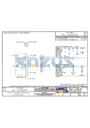 SSL-LX5063SRD datasheet - T-5mm (T-1 3/4) 660nm SUPER RED LED, RED DIFFUSED FREZNEL LENS