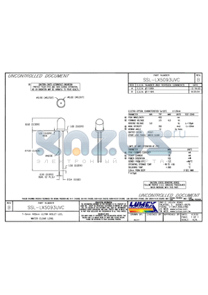 SSL-LX5093UVC datasheet - T-5mm 400mm ULTRA VIOLET LED, WATER CLEAR LENS