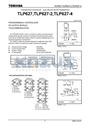 TLP627-4 datasheet - GaAs IRED & PHOTO-TRANSISTOR