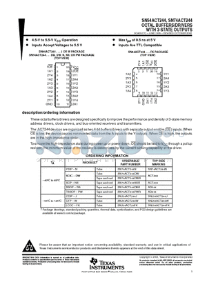 SN74ACT244 datasheet - OCTAL BUFFERS/DRIVERS WITH 3-STATE OUTPUTS