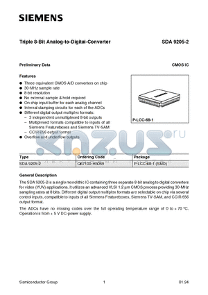 SDA9205-2 datasheet - Triple 8-Bit Analog-to-Digital-Converter