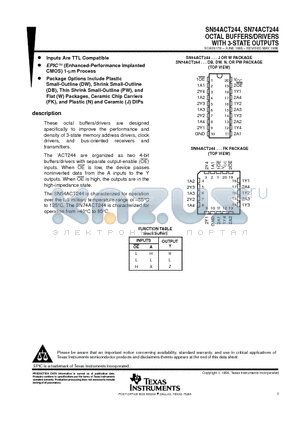 SN74ACT244PW datasheet - OCTAL BUFFERS/DRIVERS WITH 3-STATE OUTPUTS