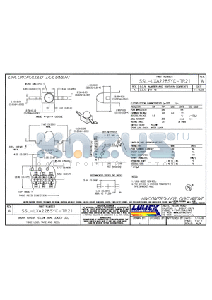 SSL-LXA228SYC-TR21 datasheet - 590nm ALLNGAP YELLOW AXIAL LEADED LED