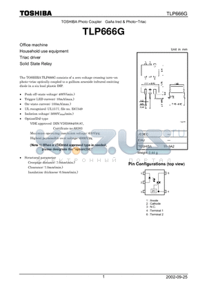 TLP666G datasheet - Photocoupler GaAs Ired & Photo-Triac