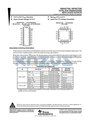 SN74ACT245DBR datasheet - OCTAL BUS TRANSCEIVERS WITH 3-STATE OUTPUTS