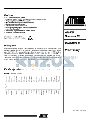 U4255BM-MFN datasheet - AM / FM RECEIVER IC