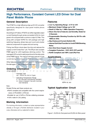 RT9272PQV datasheet - High Performance, Constant Current LED Driver for Dual Panel Mobile Phone