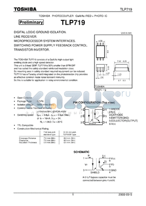 TLP719 datasheet - TOSHIBA PHOTOCOUPLER GaAlAs IRED  PHOTO- IC