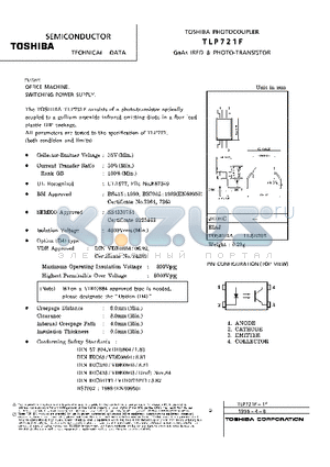 TLP721F datasheet - OFFICE MACHINE SWITCHING POWER SUPPLY.