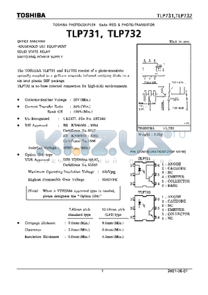 TLP731 datasheet - OFFICE MACHINE HOUSEHOLD USE EQUIPMENT SOLID STATE RELAY SWITCHING POWER SUPPLY