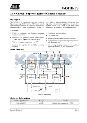 U4311B-FS datasheet - Low-Current Superhet Remote Control Receiver