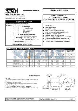 SDAD101H5.0UF datasheet - 2,500 to 15,000 VOLTS ULTRA FAST RECOVERY STACKABLE HIGH VOLTAGE RECTIFIER
