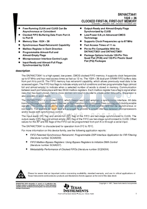 SN74ACT3641PQ datasheet - 1024  36 CLOCKED FIRST-IN, FIRST-OUT MEMORY