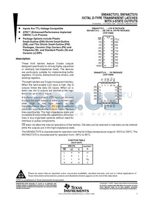 SN74ACT373 datasheet - OCTAL D-TYPE TRANSPARENT LATCHES WITH 3-STATE OUTPUTS