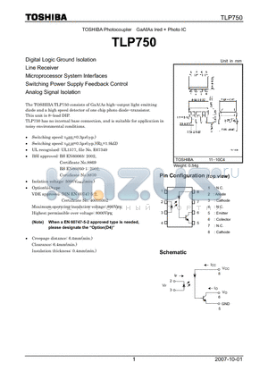 TLP750 datasheet - Digital Logic Ground Isolation