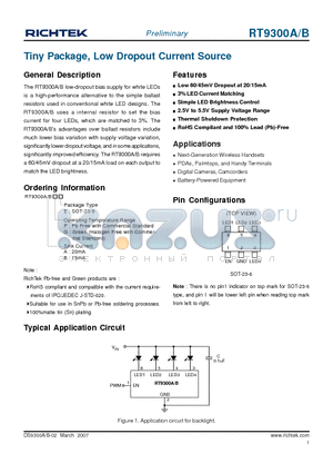 RT9300A datasheet - Tiny Package, Low Dropout Current Source